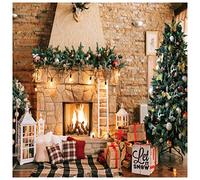AIIKES 10x10FT Fondos navideños para fotografía Chimenea navideña Fondos fotográficos Vinilo Árbol de Navidad Fotografía Telón de Fondo Photo Booth Studio Props 11-784