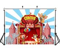 AIIKES 2.1Mx1.5M/7x5FT Circo Telón de Fondo de la Fotografía Cumpleaños Fiesta de Dibujos Animados Rojo Azul Fondo de Fotografia Lindo Animal Telón de Fondo de la Foto Estudio de Fotografía 11-081