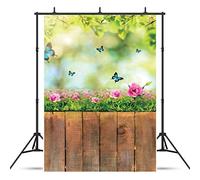 AIIKES 5x7FT Primavera Fotografía Fondo Mariposa Flores Piso de Madera Fondo de Fotos Pascua Recién Nacido Bebé Vinilo Fondos de Fotos para Photo Studio 11-423