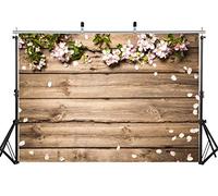 AIIKES 7x5FT Pared de Flores Piso de Madera Fotografía Telón de Fondo Hoja Verde Pétalo Rosa Fondo de fotografía Recién Nacido Fotografía de bebé Prop Estudio fotográfico Prop 10-635