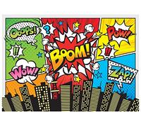AIIKES 7x5FT Superhéroe Paisaje Urbano Telón de Fondo Skyline Edificios Niños Cumpleaños Telón de Fondo Baby Shower Fiesta Suministro Pastel Mesa Decoración Banner Photo Studio Props 12-417