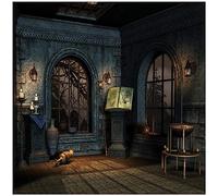 AIIKES 8x8FT Telón de Fondo de Halloween Interior Terrible Night Window Lámpara Aceite Florero Telones Fondo Fiesta Familiar Fondo Decorativo Retrato Personal Fotografía Foto Booth Studio 11-648