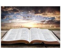 AIIKES Telón de fondo bíblico de 7 x 5 pies, resurrección de Jesús, telón de fondo de Pascua, luz de sabiduría emitida desde el libro bíblico sagrado abierto, Bokeh, puesta de sol, iglesia, telón de