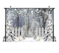 AIIKES Telón de fondo de fotografía de invierno de 8 x 6 pies con purpurina blanca con bosque de nieve y pino, telón de fondo de Navidad, decoración de fiesta de vacaciones, pancarta de retrato de