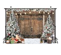 AIIKES Telón de fondo de Navidad de 7 x 5 pies para invierno, Navidad, rústico, puerta de madera, telón de fondo para fotografía, árbol de Navidad, regalo de nieve, familia, vacaciones, fiesta, telón