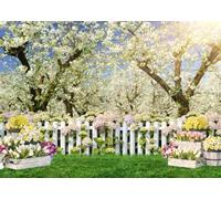 AIIKES Telón de Fondo de Primavera de 7 x 5 pies, diseño de árbol de Bosque, Flores Blancas, telón de Fondo para fotografía, Fiesta de cumpleaños, Boda, Baby Shower, decoración de Estudio fotográfico