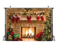 AIIKES - Telón de Fondo Merry Christmas, 2,4 x 1,8 m, decoración de Fiesta Familiar, telón de Fondo para fotografía temática de Chimenea, Bandera de decoración de Estudio, Accesorios de Cabina
