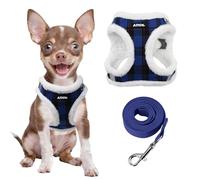 AIITLE Arnés y Correa de Peluche para Perro - Estampado a Cuadros, Suave y cálido, Reflectante, Cierre de Cinta mágica, Ajustable para Perros Extra pequeños (Azul, XXXS)