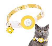 AIITLE Collar de gato Breakaway con campana y funda AirTag, collar desmontable de algodón suave para gatos de interior/exterior, cuello ajustable de 7 a 11.8 pulgadas (amarillo)