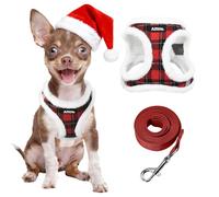 AIITLE Navidad Arnés y Correa de Peluche para Perro - Estampado a Cuadros, Suave y cálido, Reflectante, Cierre de Cinta mágica, Ajustable para Perros Extra pequeños (Rojo, XXXS)