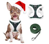 AIITLE Navidad Arnés y Correa para Perros Suaves y cálidos: diseño a Cuadros, Ajustable, Reflectante, Seguro con Cierre de Cinta mágica, Acolchado para Perros medianos (Verde, L)