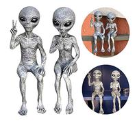 AIITLLYNA Estatua Alien,Juego de 2 Estatua de Resina Alienígena,Estatua para Jardín,Decoracion Jardin Exterior Figuras,Estatua Resina para Escritorio de Oficina y Decoración de Jardín