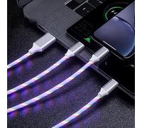 Aiivioll Cable de carga LED 3 en 1, cable de carga USB rápido para iPhone, Samsung, teléfonos Android, tabletas, compatible con micro USB/tipo C/Lightning (color, 2 m)