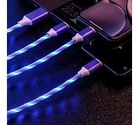 Aiivioll Cable de carga LED 3 en 1, cable de carga USB rápido para iPhone, Samsung, teléfonos Android, tabletas, compatible con micro USB/tipo C/Lightning (azul, 1,2 m)