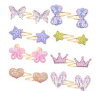Aikeis 16 pinzas de pelo de metal brillante con botón a presión, accesorios para el pelo, para niñas, flores, estrella, corona, corazón, mariposa
