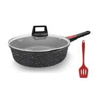 AIKENBBKK Sartén Antiadherente de 28 cm con tapa, 4,3L Aluminio Fundido Sartenes para freír con mango extraíble, Apta para todas las placas, Apta para horno y lavavajillas (Negro)