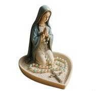 AIKEOU Rosario y soporte para joyas, estatua religiosa de resina para oración de devoción, figura de Nuestra Señora para decoración del hogar, altar, iglesia, católico para mujeres, azul y rojo, 15 cm