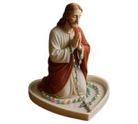 AIKEOU Rosario y soporte para joyas, estatua religiosa de resina para oración de devoción, figura de Nuestra Señora para decoración del hogar, altar, iglesia, católico para mujeres, azul y rojo, 15 cm