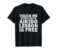 Aikido martial art harmony technique martial arts Tócame y tu primera lección de Aikido es gratis Camiseta Unisex-Adulto Gráfico S Manga de doble puntada Camiseta de tirantes Negra Talla S