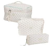 Aikimfuly 5sssallefaa - Bolsa de maquillaje de 3 piezas para mujer, bolsa de maquillaje acolchada de viaje grande, bolsa organizadora de maquillaje, lindo juego de artículos de cambiador florales, Un