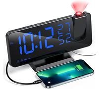 Aikove Despertador Proyector con Radio, Despertador Digital con Puerto de Carga USB, 3 Niveles de Brillo Ajustables, Repetición y 15 Niveles de Volumen, 12/24 h, para Dormitorio, Hogar, Oficina