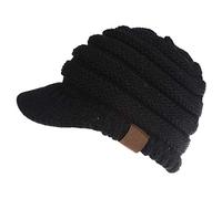 Aikowener Gorro de Punto de Mujer con Trenzas Agujero Bufanda de Punto Bufanda Gorro de Invierno de Punto para niñas (6"X8"X2.5", BK)