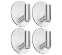 Aikzik 4 Piezas Ganchos Adhesivos para Pared, Acero Inoxidable, Colgadores Adhesivos Resistentes, Colgador Toallas sin Taladro para Baño Y Cocina Plata.