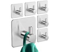Aikzik 6 Piezas Ganchos Adhesivos, Max 8KG Toallero Perchero Pared de Cocina Baño Autoadhesivo Perchero de Acero Inoxidable Colgadores de Puerta Organizador