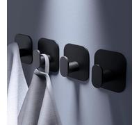 Aikzik Ganchos Adhesivos para Pared, Acero Inoxidable Toalleros sin Taladro, Colgadores Adhesivo Resistentespara Toallas Baño Cocina Albornoz, Negro