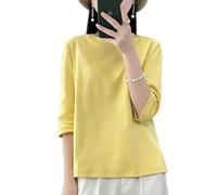 Ailaile Camisetas de manga 3/4 para mujer, camisetas básicas de algodón con cuello redondo y ajuste holgado, Amarillo, Large