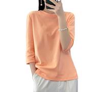 Ailaile Camisetas de manga 3/4 para mujer, camisetas básicas de algodón con cuello redondo y ajuste holgado, Naranja, Large