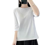 Ailaile Camisetas de manga 3/4 para mujer, camisetas básicas de algodón con cuello redondo y ajuste holgado, Blanco, S