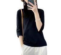 Ailaile Camisetas de manga 3/4 para mujer, camisetas básicas de algodón con cuello redondo y ajuste holgado, Negro -, S