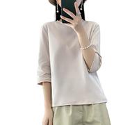 Ailaile Camisetas de manga 3/4 para mujer, camisetas básicas de algodón con cuello redondo y ajuste holgado, Champán, S