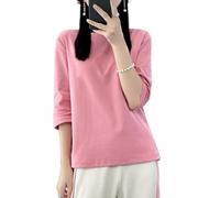 Ailaile Camisetas de manga 3/4 para mujer, camisetas básicas de algodón con cuello redondo y ajuste holgado, Púrpura lotus , XL