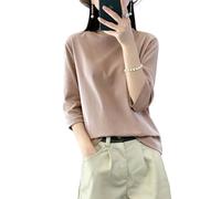 Ailaile Camisetas de manga 3/4 para mujer, camisetas básicas de algodón con cuello redondo y ajuste holgado, Milk, rosado, S