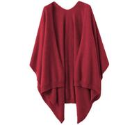 Ailaile Cárdigan tipo chal para mujer, talla grande, 100% lana merino, poncho para otoño e invierno, abrigo abierto, Rojo -, Talla única