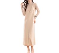Ailaile Chaleco de punto para mujer, 100 % lana merino, sin mangas, cuello en V, color sólido, chaleco largo hasta el tobillo, Beige, S