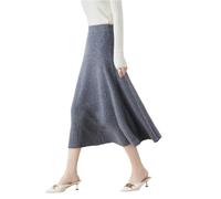 Ailaile Falda acampanada para mujer, para otoño e invierno, 100 % lana merino, falda larga de punto acanalado, cintura elástica, casual, cálida y suelta, Gris, M