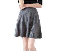 Ailaile Falda corta para mujer, 100 % lana merino, falda de punto acanalada con cintura elástica, Gris oscuro, XL