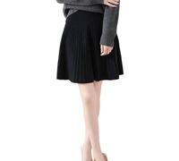 Ailaile Falda corta para mujer, 100 % lana merino, falda de punto acanalada con cintura elástica, Negro -, XL