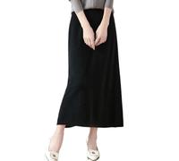 Ailaile Falda de longitud media para mujer, para otoño e invierno, 100 % lana merino, falda larga acanalada, elástica, lisa, casual, cálida, Negro -, XL