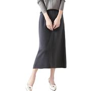 Ailaile Falda de longitud media para mujer, para otoño e invierno, 100 % lana merino, falda larga acanalada, elástica, lisa, casual, cálida, Gris, Large