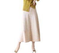 Ailaile Falda larga para mujer, 100 % lana merino, acanalada, elástica, lisa, cálida, para otoño e invierno, Camello de leche, Large