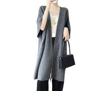 Ailaile Poncho de punto para mujer, 100 % lana merina, cárdigan de punto para otoño e invierno, suéter suelto abierto, Gris oscuro, Talla única