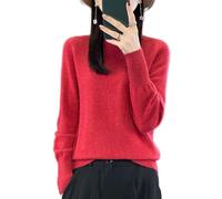 Ailaile Suéter 100 % de lana merino para mujer, cuello alto falso, manga larga, cálido, suéter de punto para otoño e invierno, Cherry Red, M