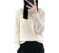 Ailaile Suéter 100 % de lana merino para mujer, cuello alto falso, manga larga, cálido, suéter de punto para otoño e invierno, Beige, M