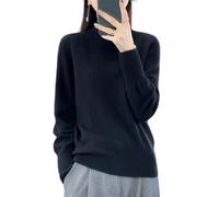 Ailaile Suéter 100 % de lana merino para mujer, cuello alto falso, manga larga, cálido, suéter de punto para otoño e invierno, Negro -, XXL