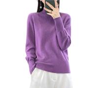 Ailaile Suéter 100 % de lana merino para mujer, cuello alto falso, manga larga, cálido, suéter de punto para otoño e invierno, Púrpura, XL
