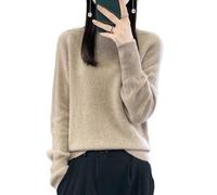 Ailaile Suéter 100 % de lana merino para mujer, cuello alto falso, manga larga, cálido, suéter de punto para otoño e invierno, Camello, XL